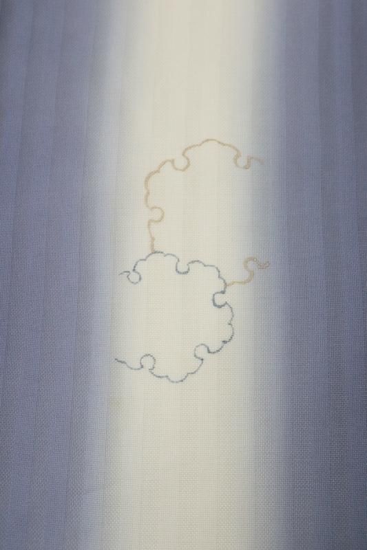 銀座【D-3270】紋紗 小紋 褐色×白色 竪暈かしに雪輪と兎の図