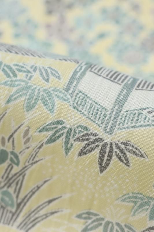 銀座【D-3271】（広め）麻縮地 小紋 淡黄色 茶屋辻文 - 銀座きもの青木