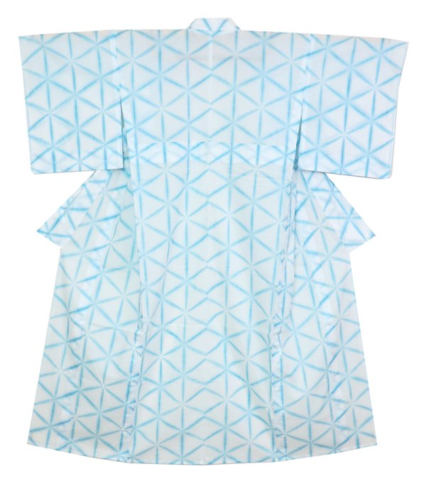 銀座【D-3272】有松鳴海絞り 木綿地 浴衣 白色×薄藍色 雪花絞り（反端 