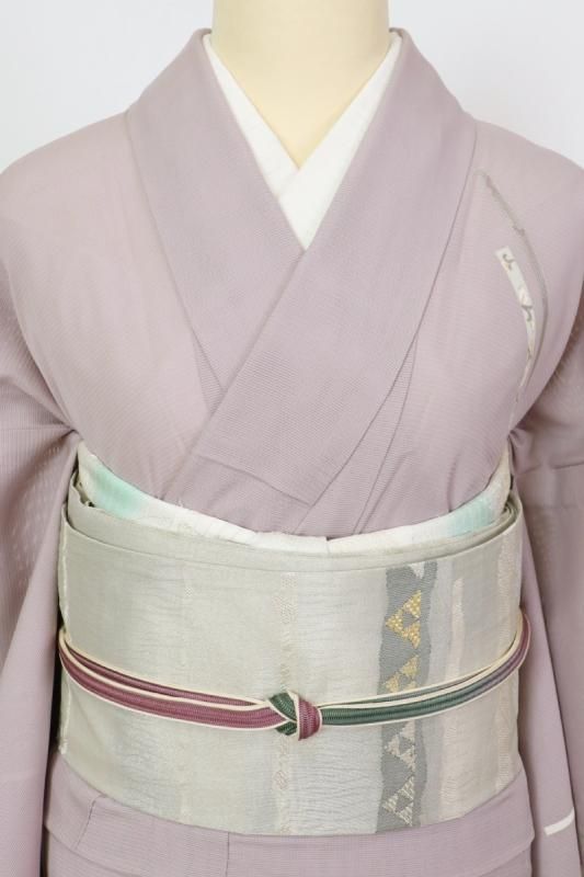 銀座【L-6782】西陣製 夏 袋帯 深い絹鼠色 横段に花文（証紙付 