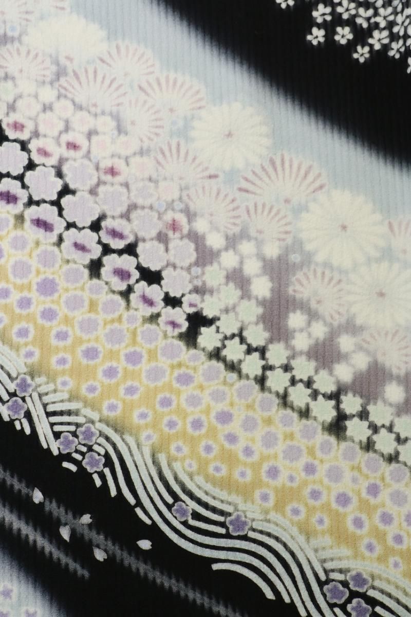 銀座【B-3420】薄物 訪問着 黒色 花の図 - 銀座きもの青木|長く 銀座【B-3420】薄物 訪問着 黒色 花の図 - 銀座きもの青木|長く