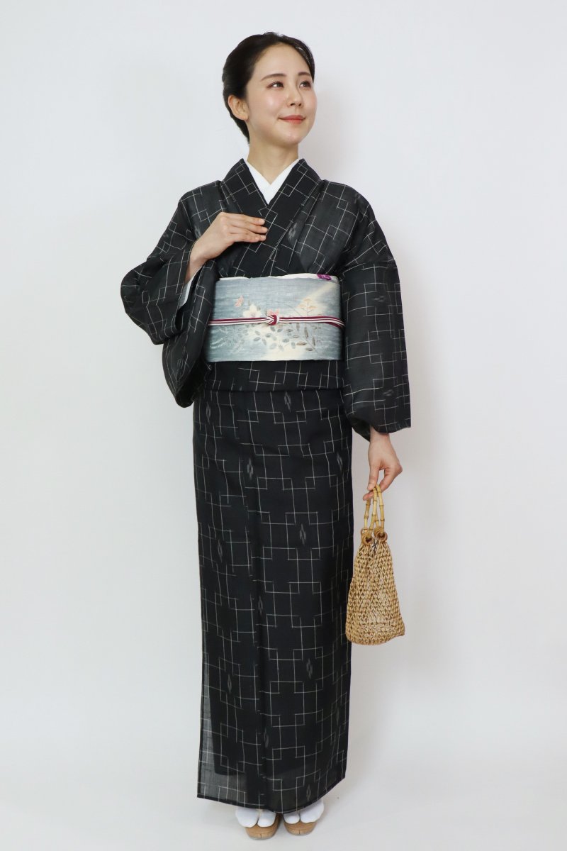 美品 上質大島紬袷 わらべ小紋 茶系 幅大き目 - 着物