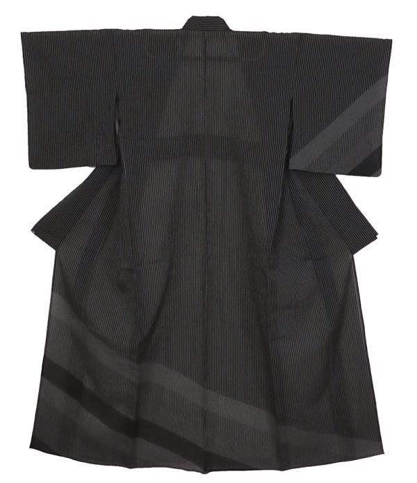 正絹　夏物　絽付け下げ　漆黒色 洗える夏着物(絽・付け下げ訪問着) Lフリーサイズ 黒色地に花柄