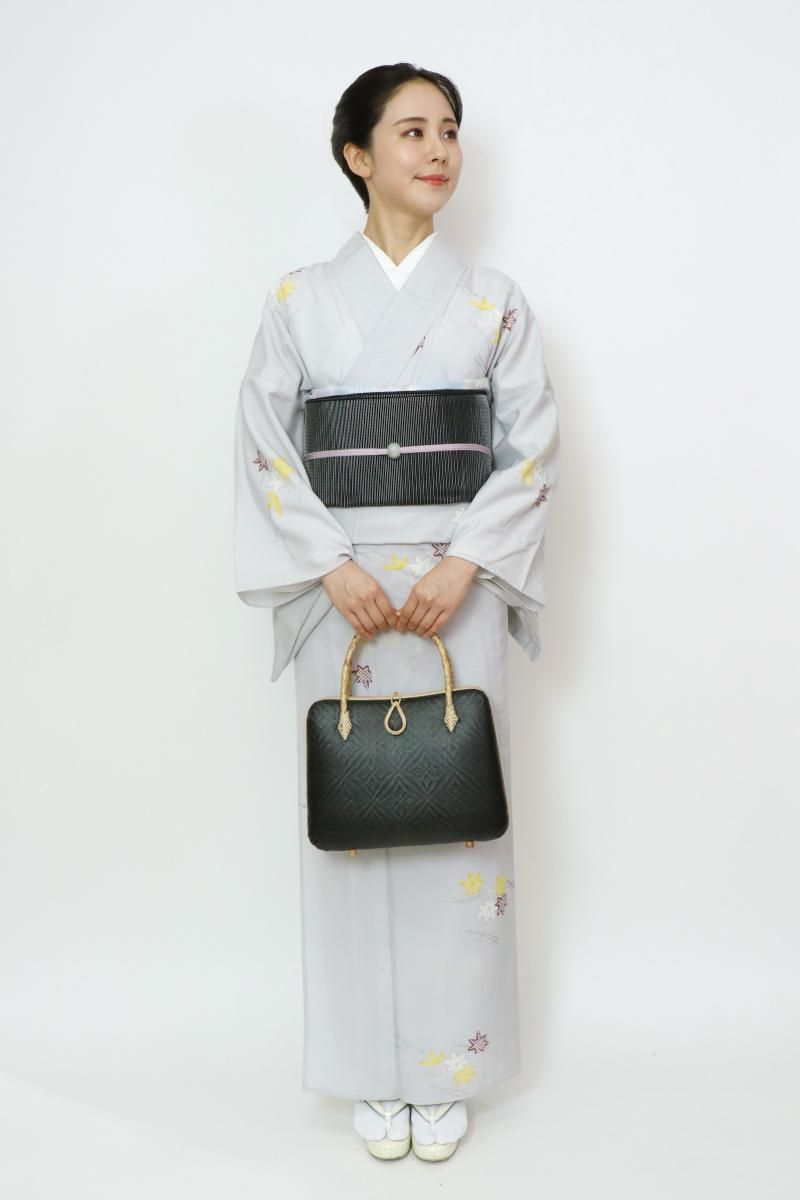 銀座【D-3275】絽 小紋 白菫色 吹き寄せ文（反端付） - 銀座きもの青木