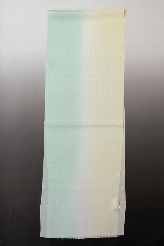 G-2544】京都衿秀 紋紗 帯揚げ 七宝花菱文暈かし 白緑色×鳥の子