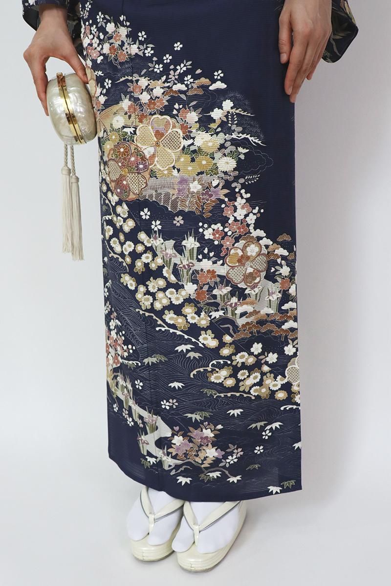 銀座【B-3439】絽 訪問着 鉄紺色 御所解文 - 銀座きもの青木