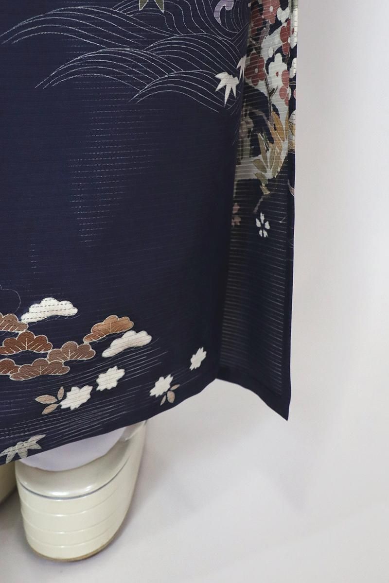 銀座【B-3439】絽 訪問着 鉄紺色 御所解文 - 銀座きもの青木｜長く大切