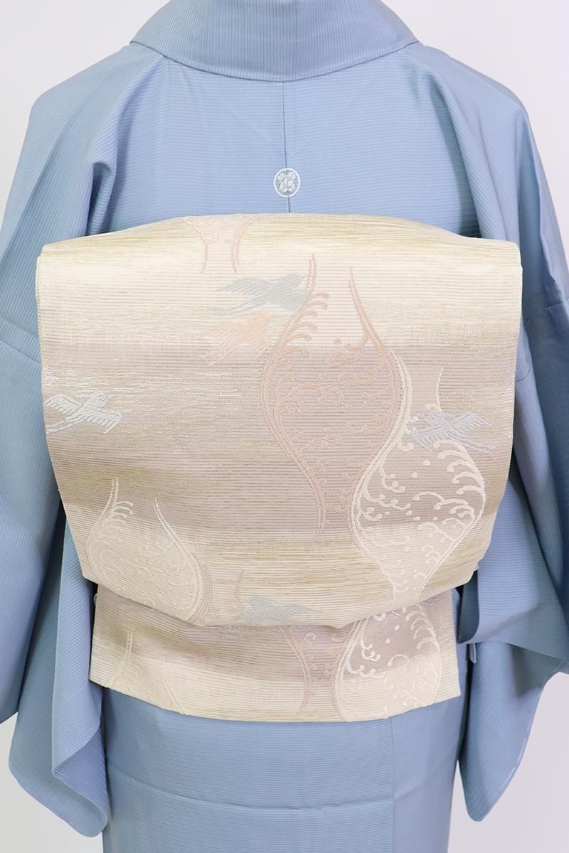 夏の花明かり＊夏帯 絽＊黒 百合 芝草 桔梗 撫子 萩 ユリ