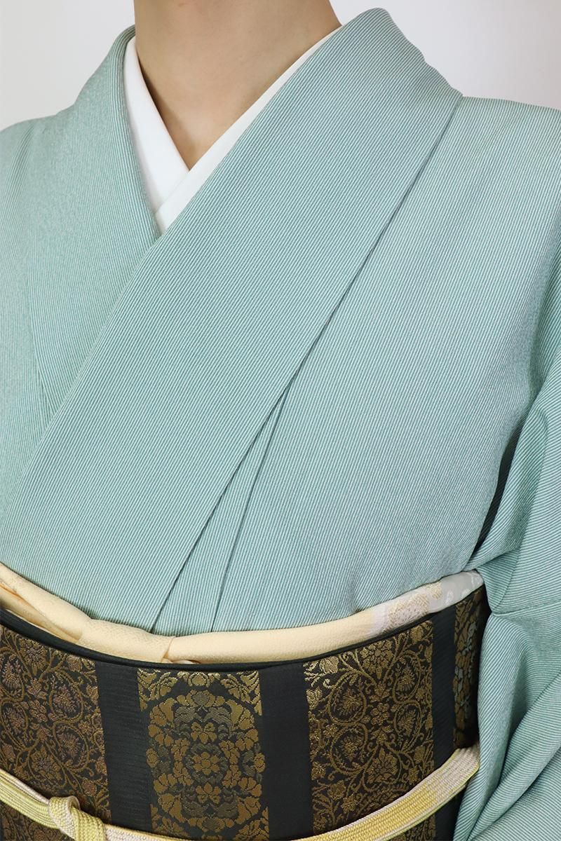 銀座【C-2541】単衣 江戸小紋 錆青磁色 万筋（反端付） - 銀座きもの