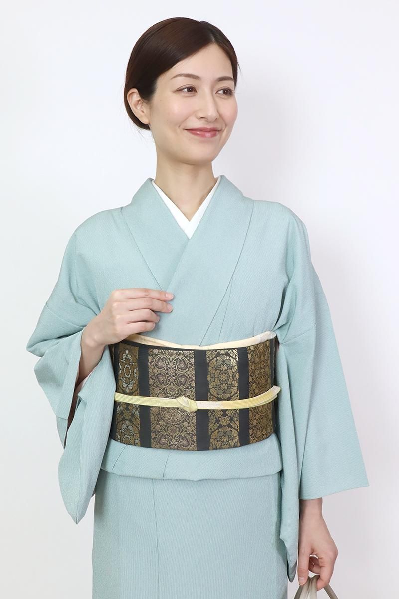 銀座【L-6858】西陣 陰山織物製 箔屋清兵衛 袋帯 蝋色 横段に
