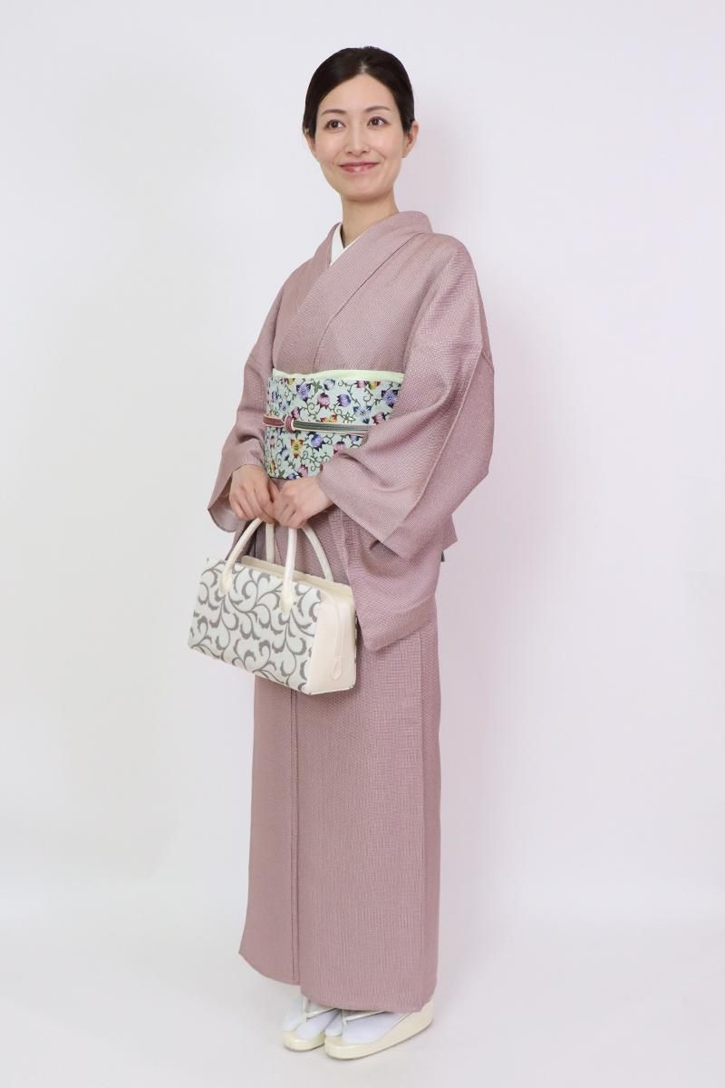 銀座【C-2546】単衣 江戸小紋 葡萄鼠色 角通し（反端付） - 銀座