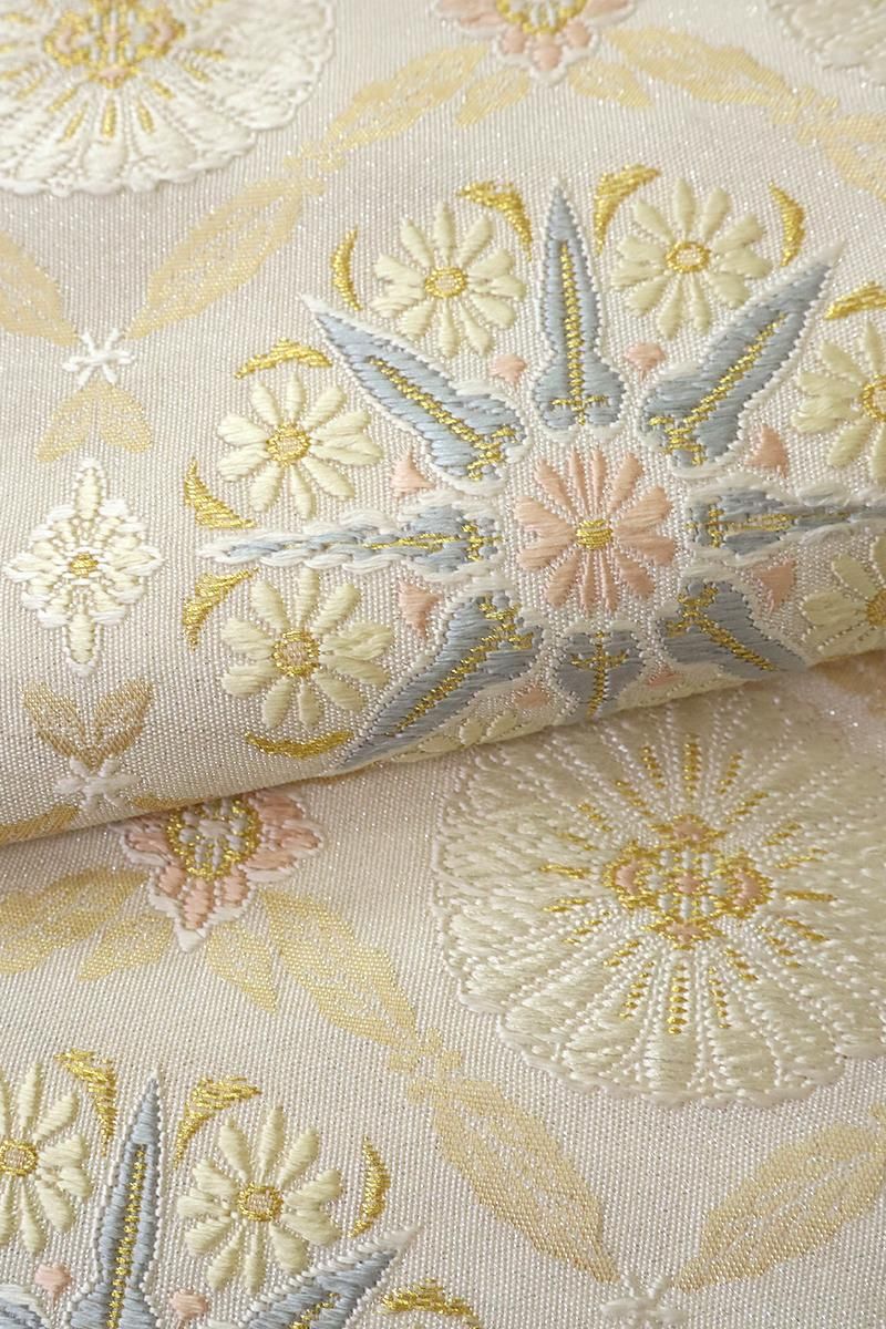 銀座【L-6903】袋帯 象牙色 亀甲菊華文 - 銀座きもの青木｜長く大切に