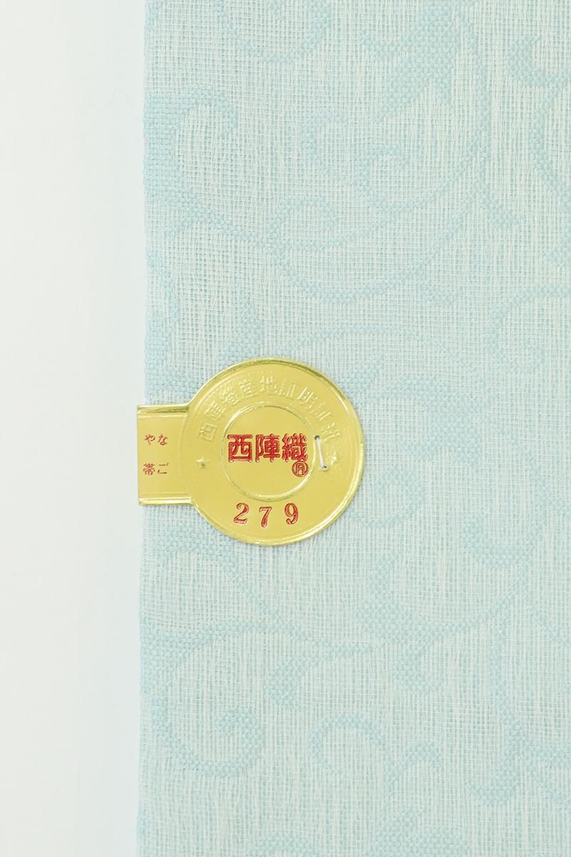 銀座【K-9222】西陣 河村織物製 綴れ八寸名古屋帯 江戸鼠色