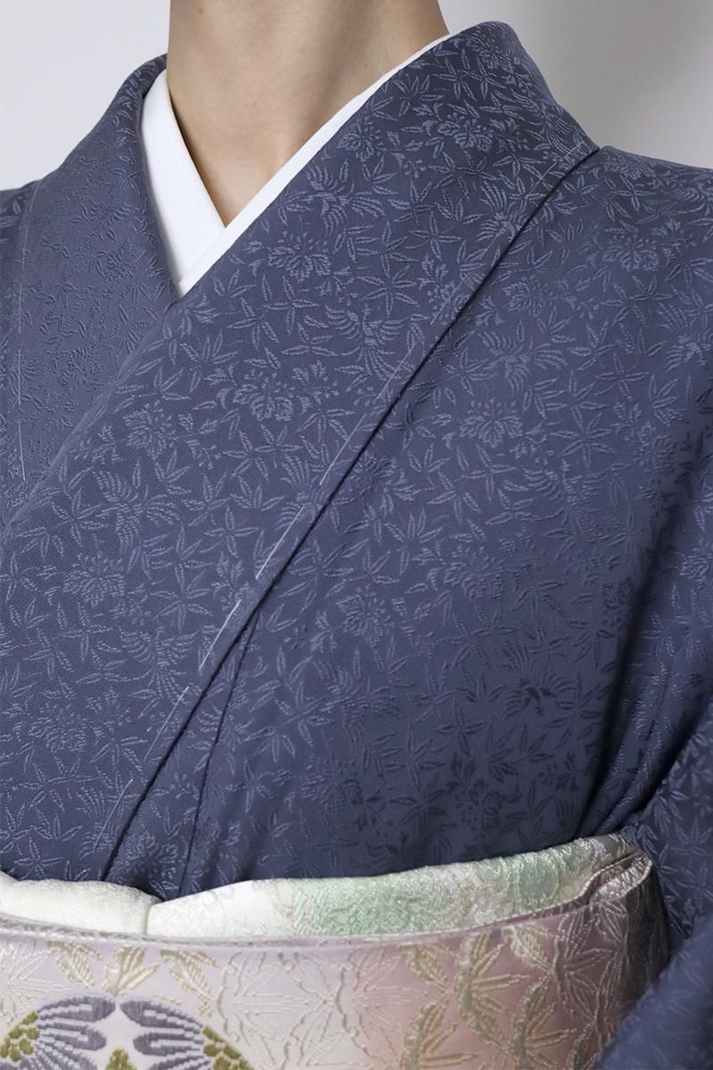 銀座【C-2327】色無地 肥後煤竹色 桐竹鳳凰の地紋 - 銀座きもの