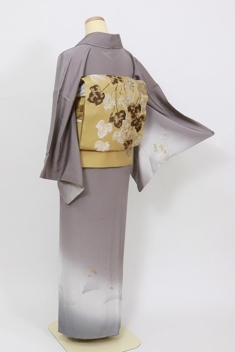 銀座【B-3540】訪問着 鳩羽鼠色 波文（伊達衿付） - 銀座きもの