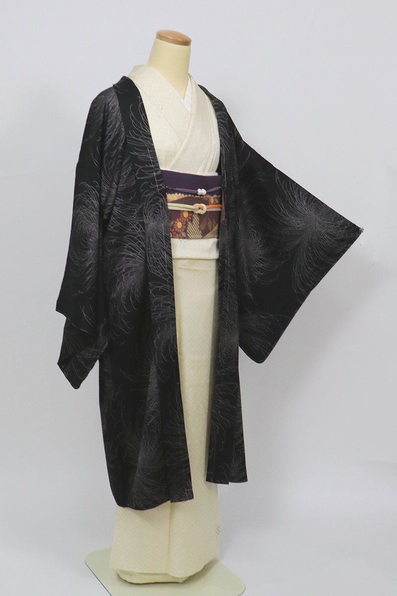 銀座【E-1813】羽織 黒色 糸菊の図