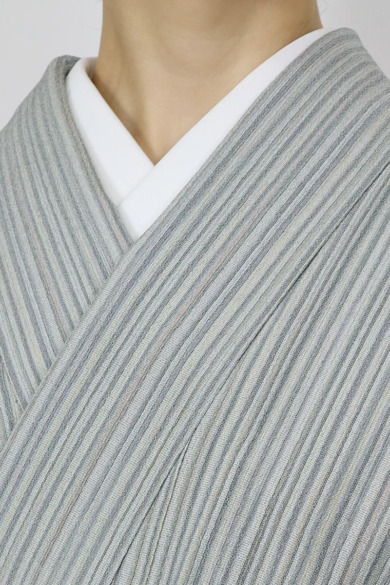 本塩沢 紗紬 茶鼠色 縞 本塩沢 紗紬 茶鼠色 縞 - メルカリ