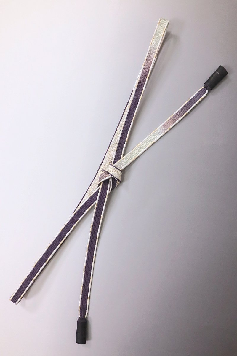 【G-2722】京都衿秀 帯締め 大和矢段組 二色暈かし 似せ紫色×柳鼠色