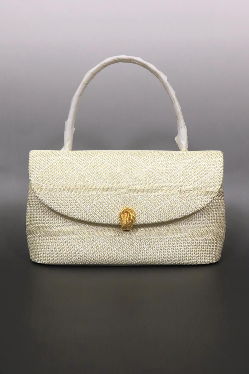 G-2740】衿秀製 組織り フォーマルハンドバッグ 白色×金色 - 銀座