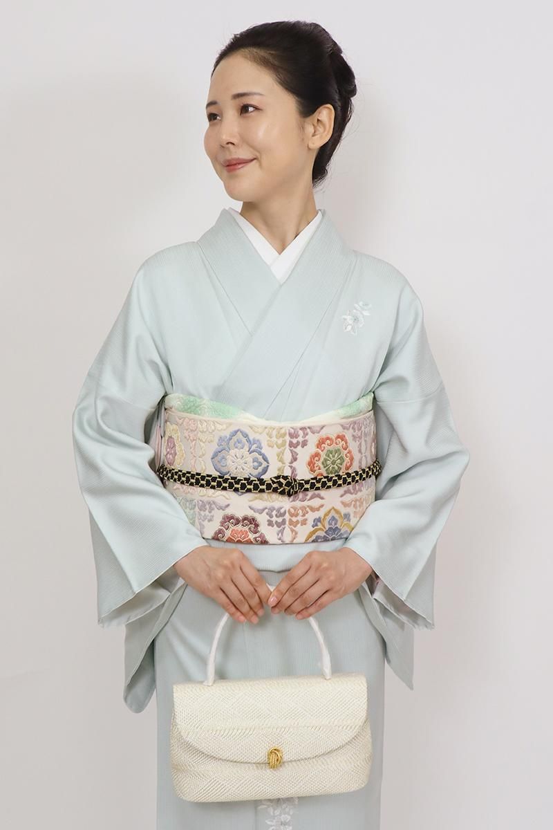 G-2740】衿秀製 組織り フォーマルハンドバッグ 白色×金色 - 銀座