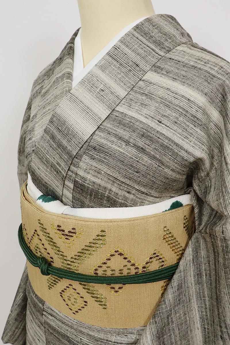 銀座【K-9335】琉球花織 紬地 名古屋帯 飴色 幾何文 - 銀座