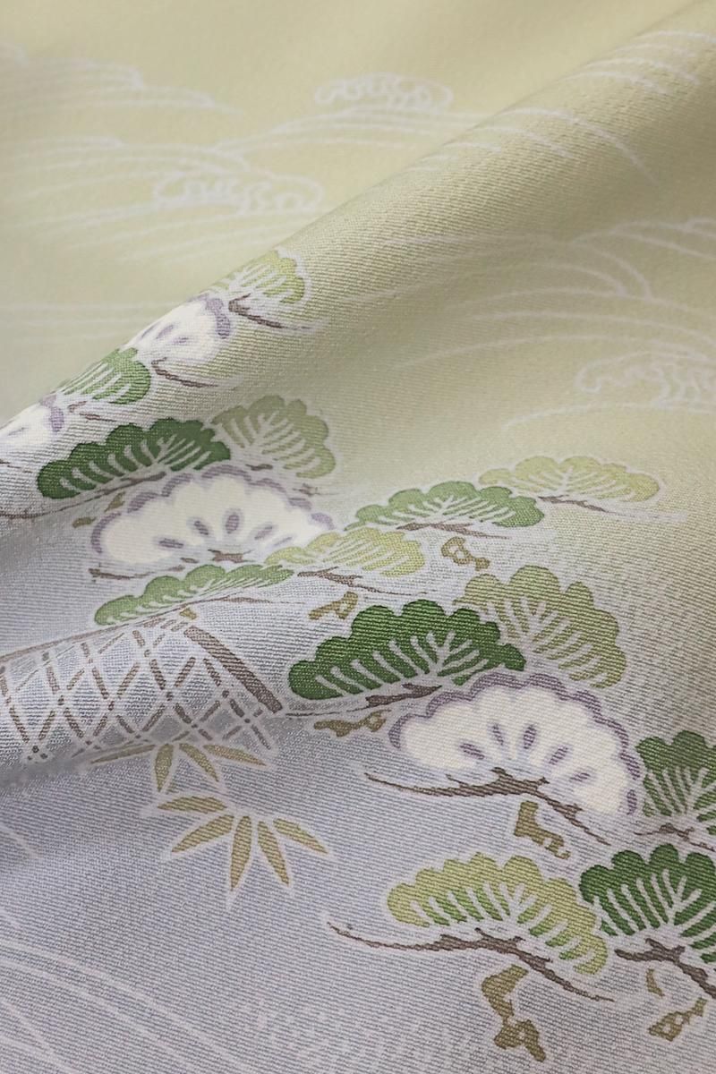 訪問着 豪華 手刺繍 正絹 紫色 薄紫色 黄 茶屋辻 菊 藤 桜 2-0108