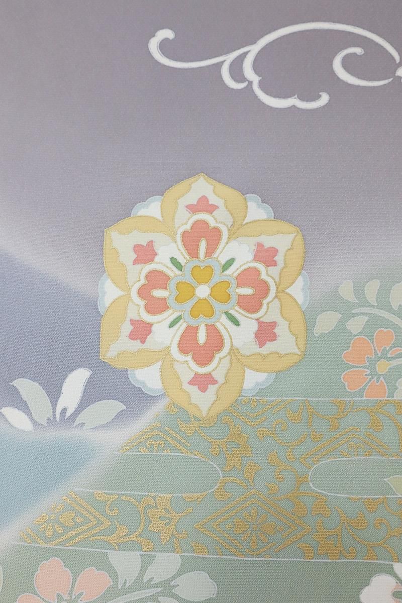 銀座【B-3586】訪問着 薄鼠色 色紙に華文など - 銀座きもの青木