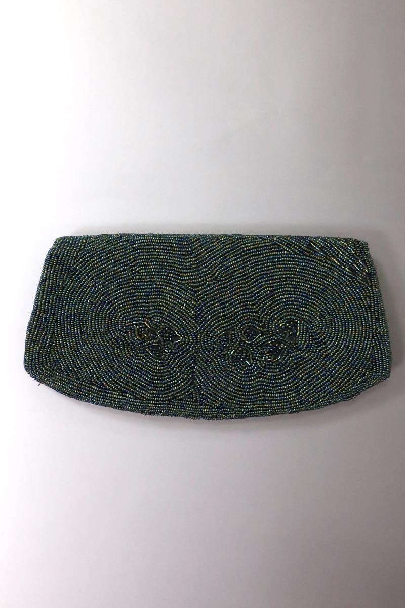 銀座【G-2757】ビーズ刺繍 バッグ 流線に花弁 天鷲色 - 銀座
