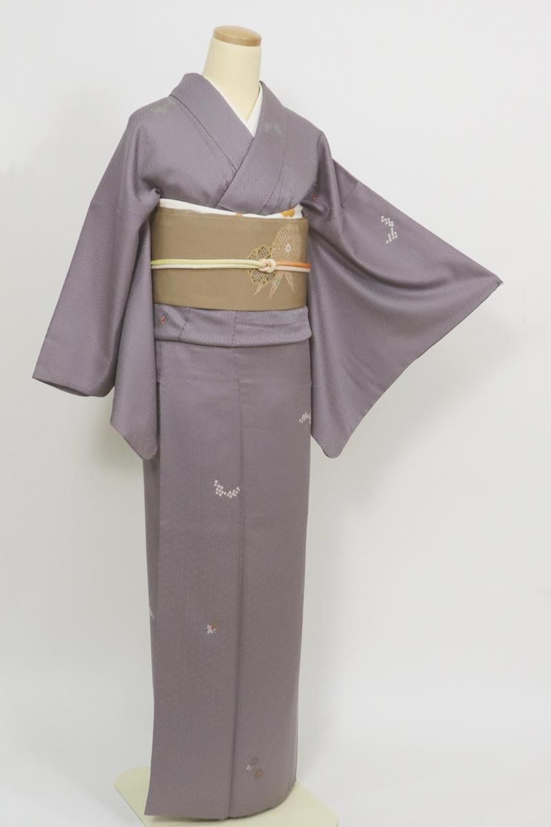 直ぐに着用可能【本場大島紬◆暈かし染刺繍付下げ】雪輪 グレー 鼠色kimono