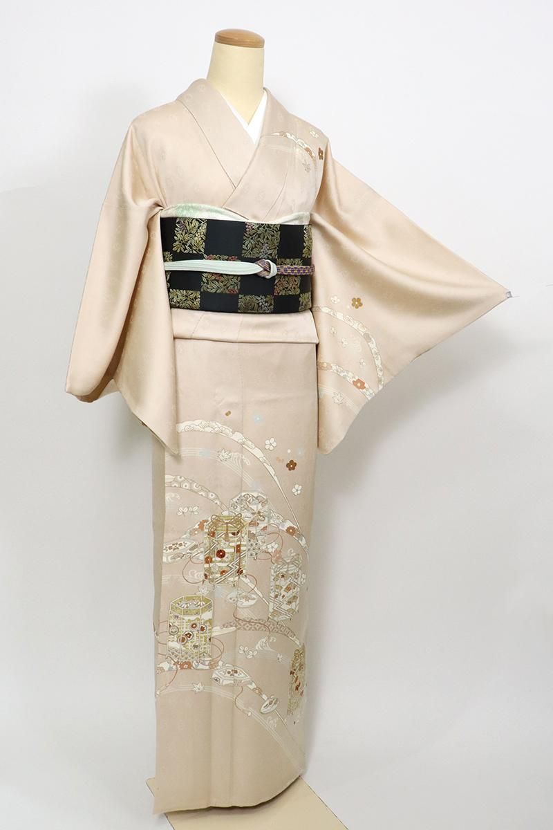 紋錦紗 訪問着 着物 正絹 刺繍金彩 antique kimono A-1638 | shop ...