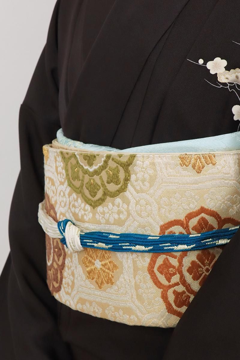 銀座【L-7094】西陣 河合美術織物製 金色 蜀江華文（落款入