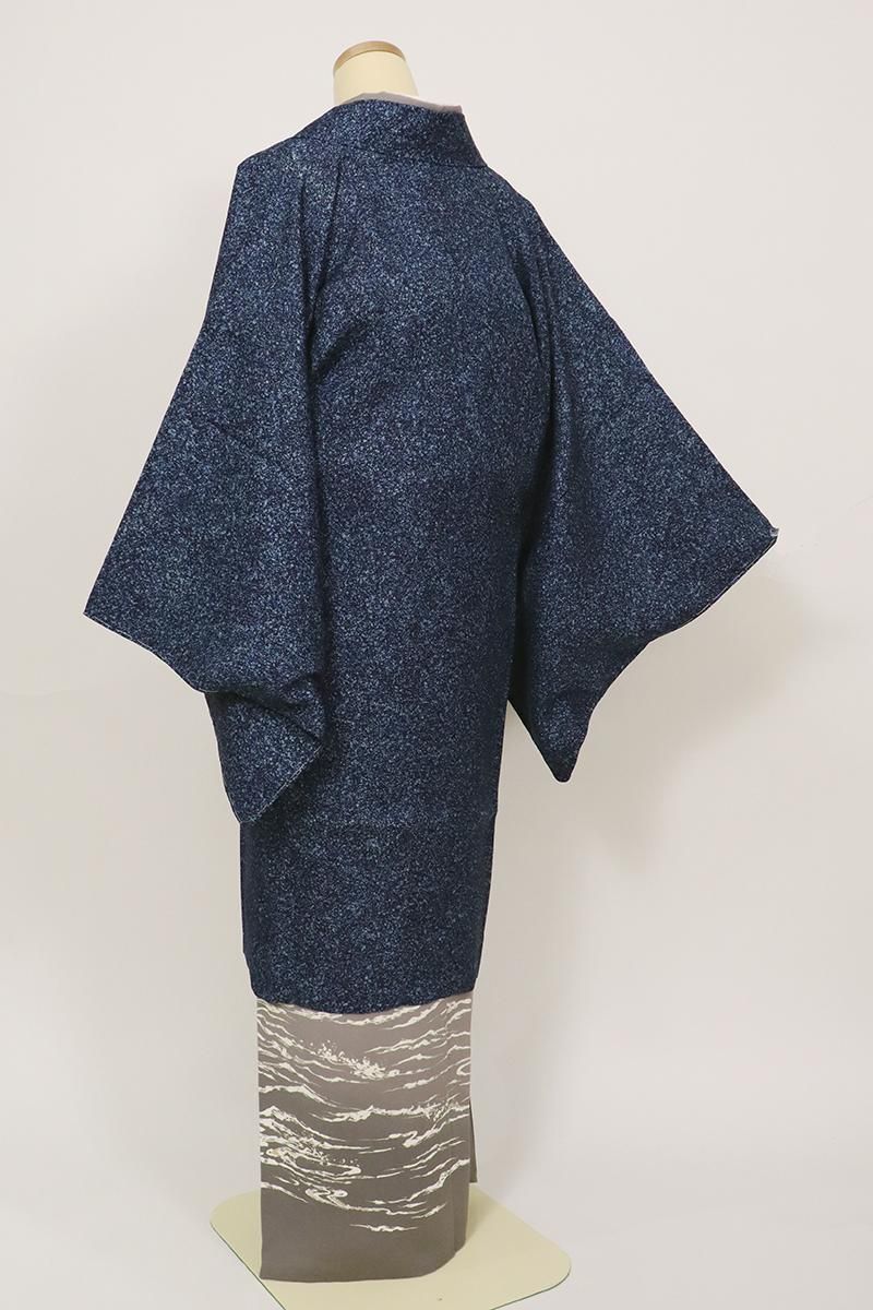 銀座【E-1909】本藍天然染め 道中着 鉄紺色 蝋叩き（栞付） - 銀座