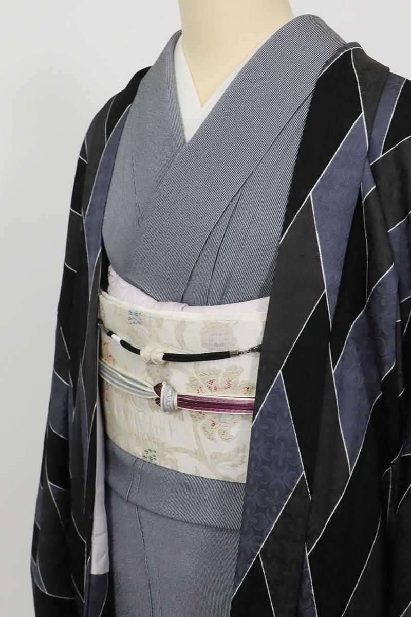 銀座【E-1919】五嶋紐監修 羽織 褐色 幾何文（反端付） - 銀座きもの