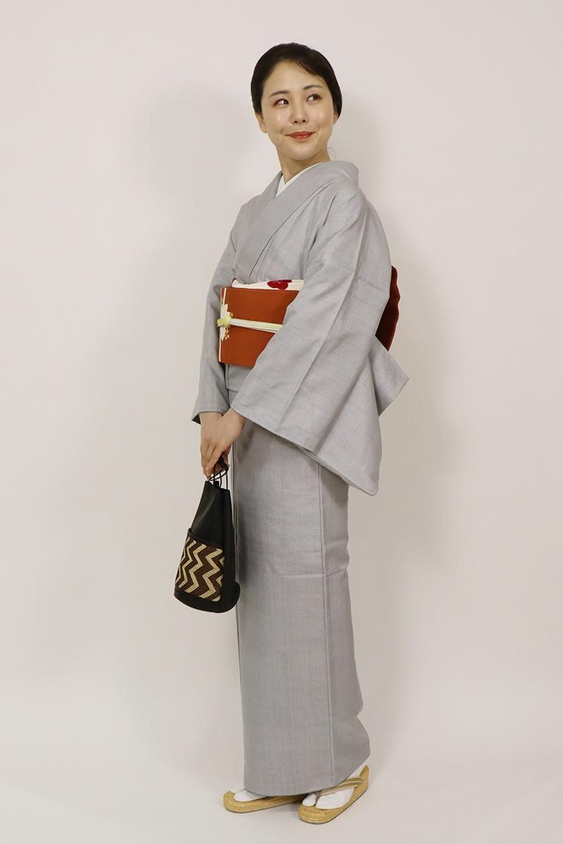 あおき【A-3894】紬 桔梗鼠色 小格子 - 銀座きもの青木｜長く