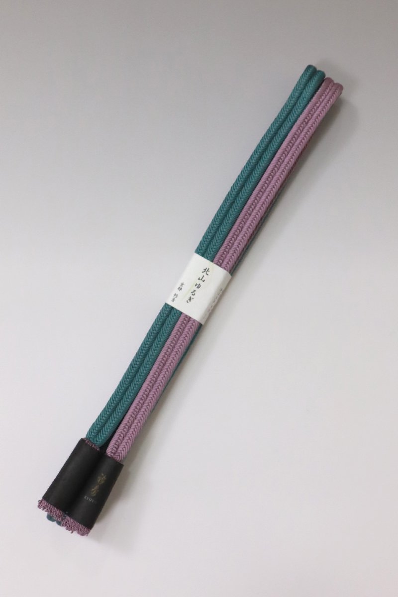 【G-2806】京都 衿秀製 帯締め 冠組 二色使い 藤紫色×木賊色