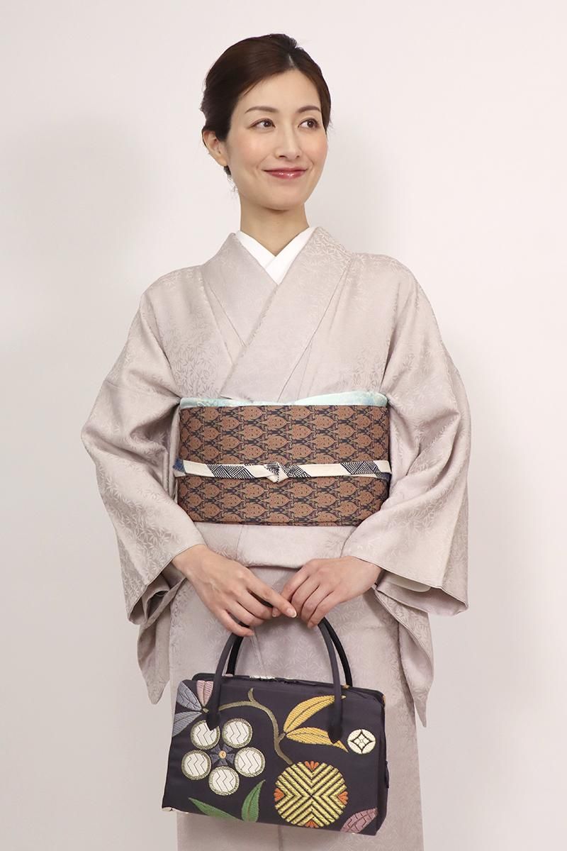 銀座【K-9419】西陣 龍村美術織物製 光波帯 蝋色 帯鈎文錦（西陣