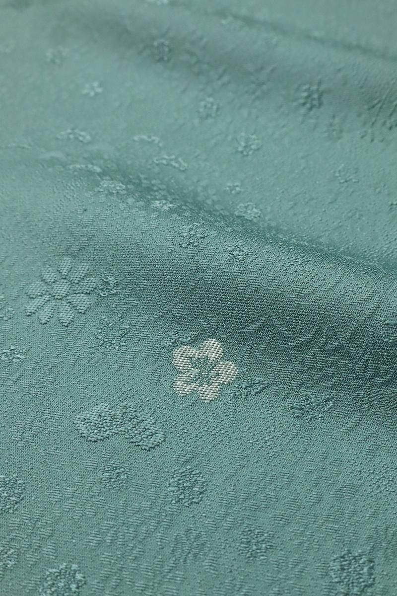 銀座【C-2680】繍一ツ紋 色無地 錆浅葱色 草花の地紋（落款入