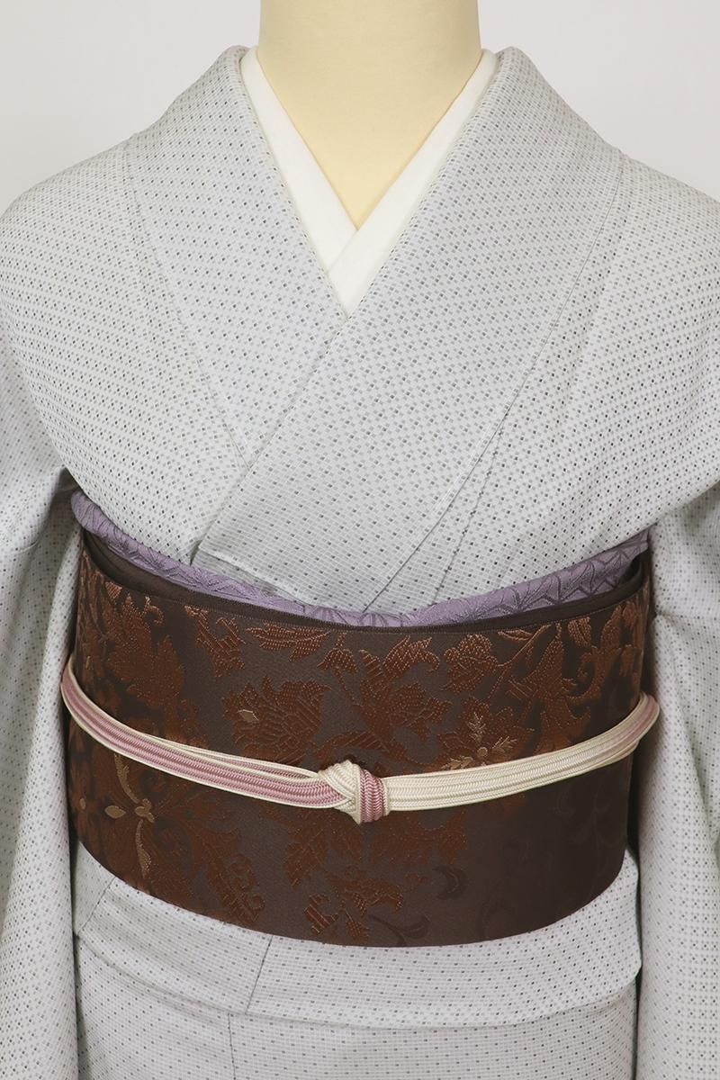 銀座【K-9454】博多織 八寸名古屋帯 黒鳶色 唐花文 - 銀座きもの