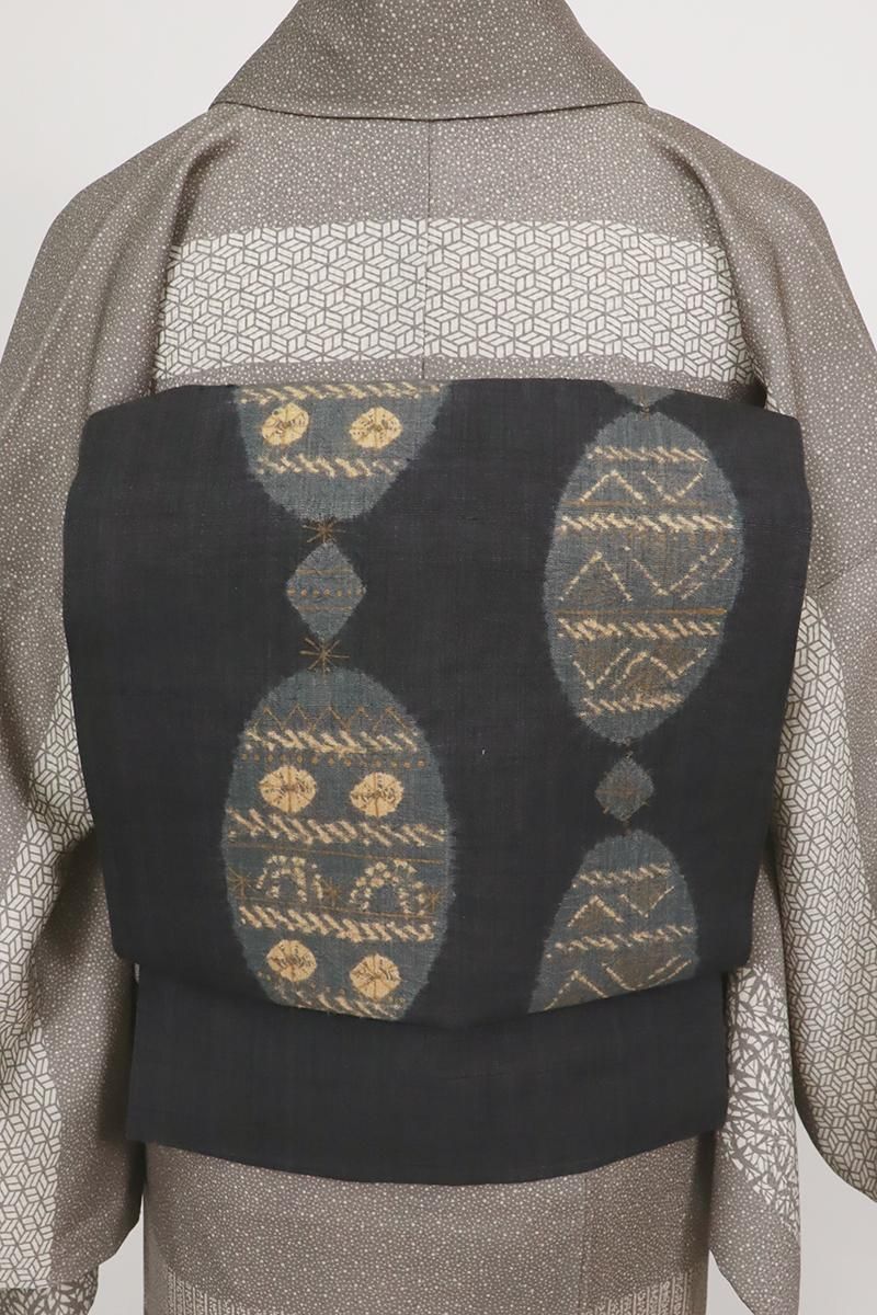 名古屋帯　藍染　花織　横縞　着物　015w 名古屋帯 藍染 花織 横縞 着物 015w 名古屋帯 藍染 花織 横縞 着物