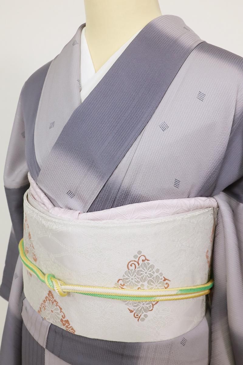 銀座【D-3425】（細め）小紋 薄鼠色 市松暈かしに切箔散らし - 銀座