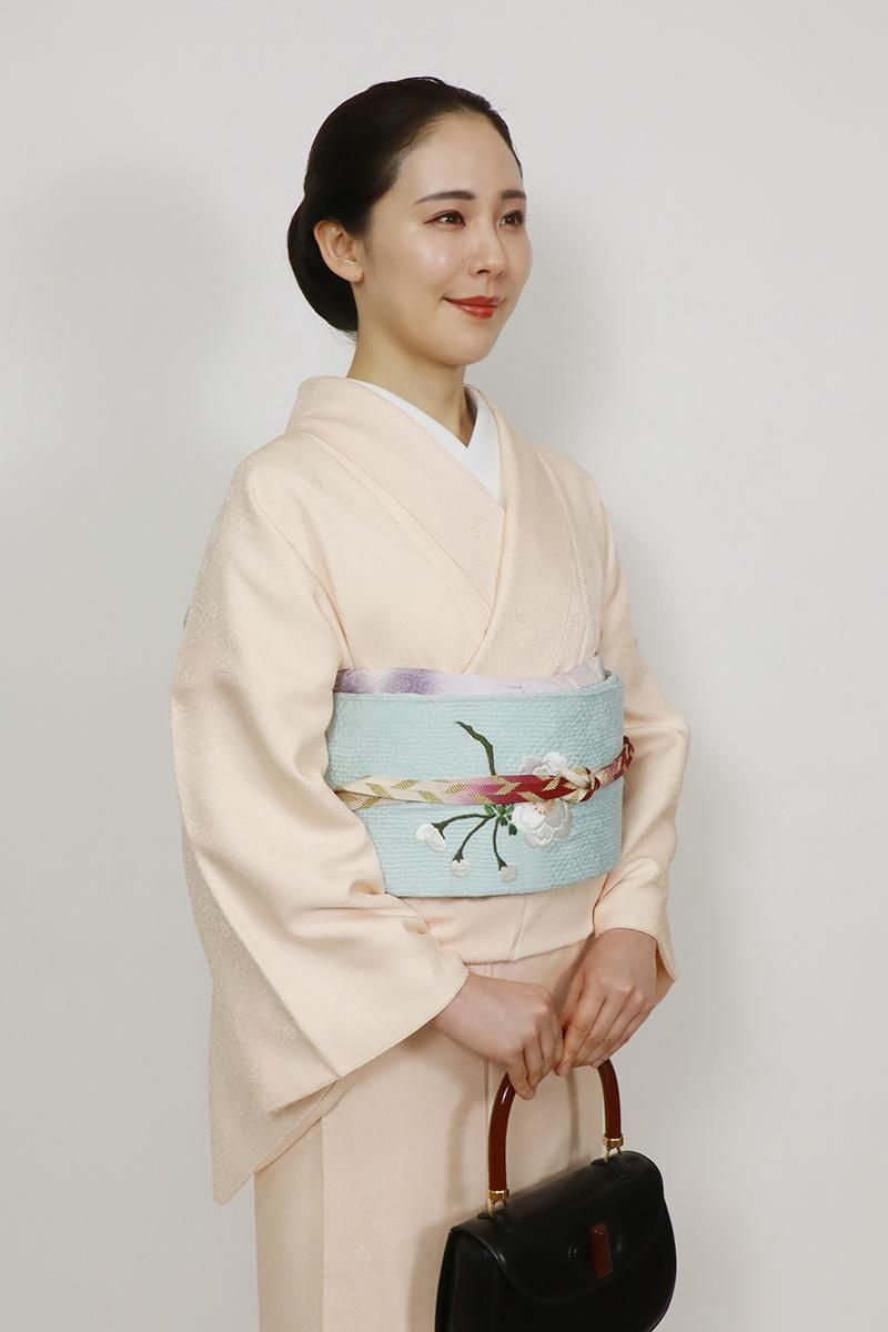 レビュー高評価商品 銀座【K-9483】刺繍 名古屋帯 白藍色 桜の図 - 銀座きもの青木 七五三