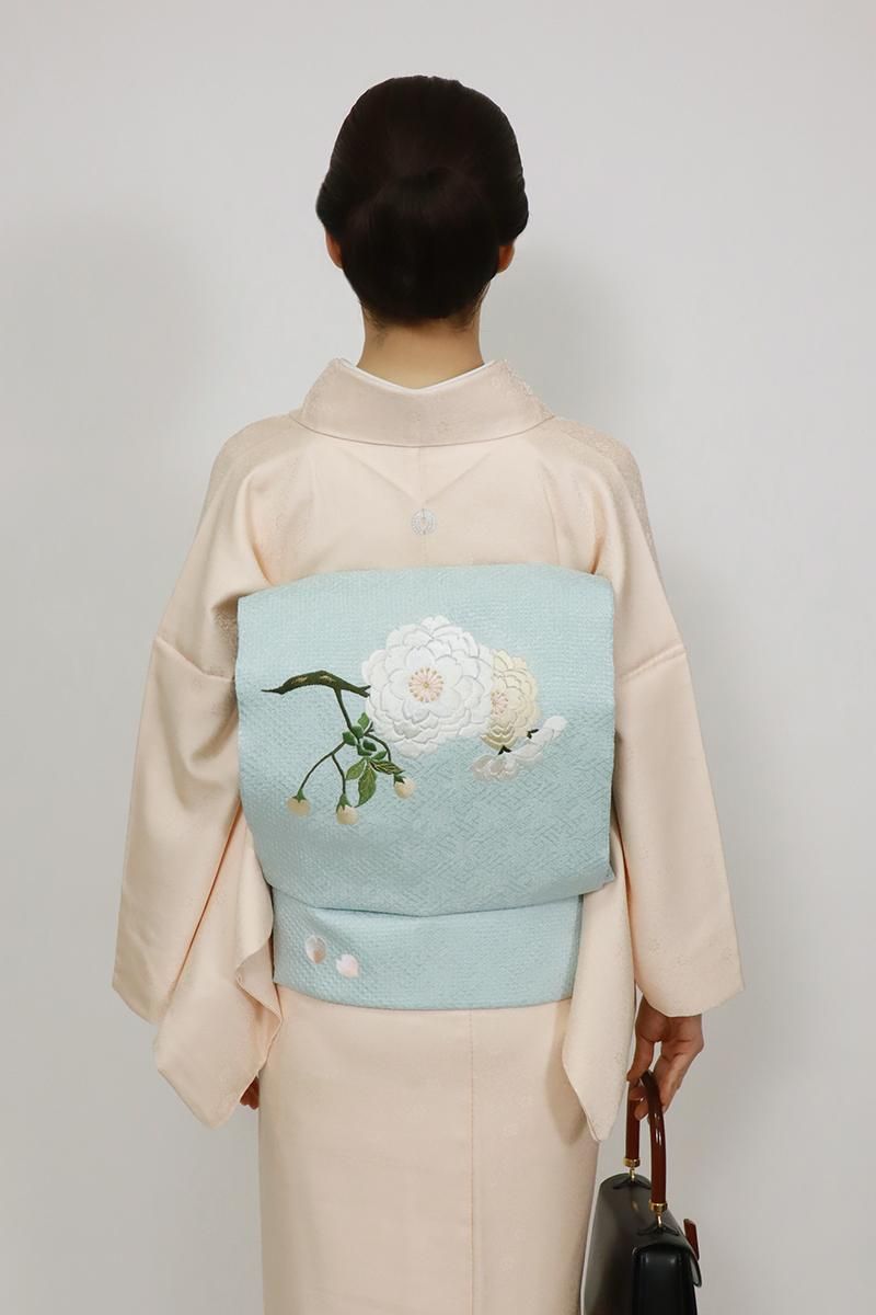 未着用 袋帯 横縞 抽象模様 ベージュカラー 着物 042a d p