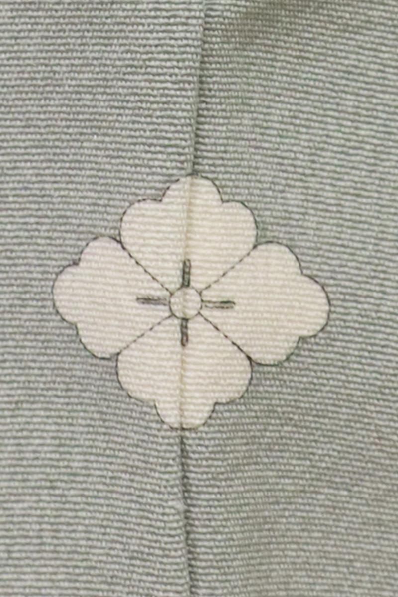 訪問着 柳鼠色 刺繍 紋なし 銀座【D-2418】小紋 濃鼠色×柳茶色 矢鱈縞（反端付） - 銀座