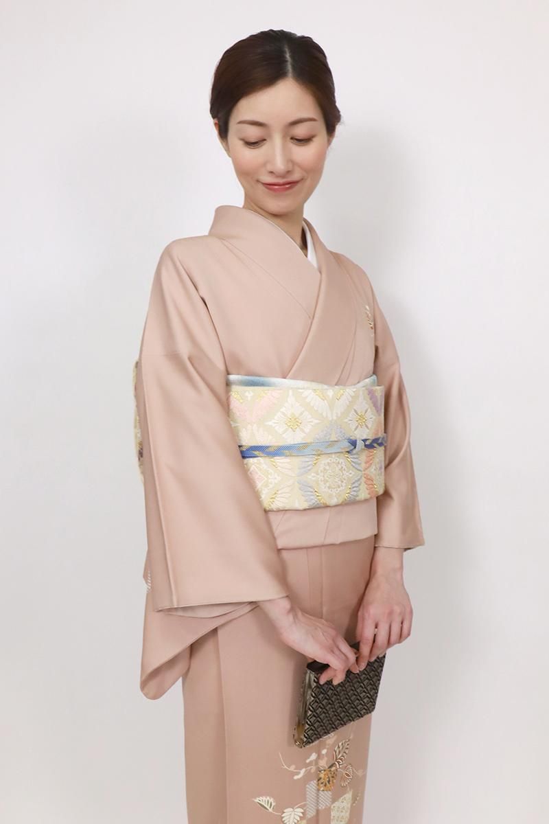 銀座【L-7192】袋帯 亜麻色 菊七宝花菱文 - 銀座きもの青木