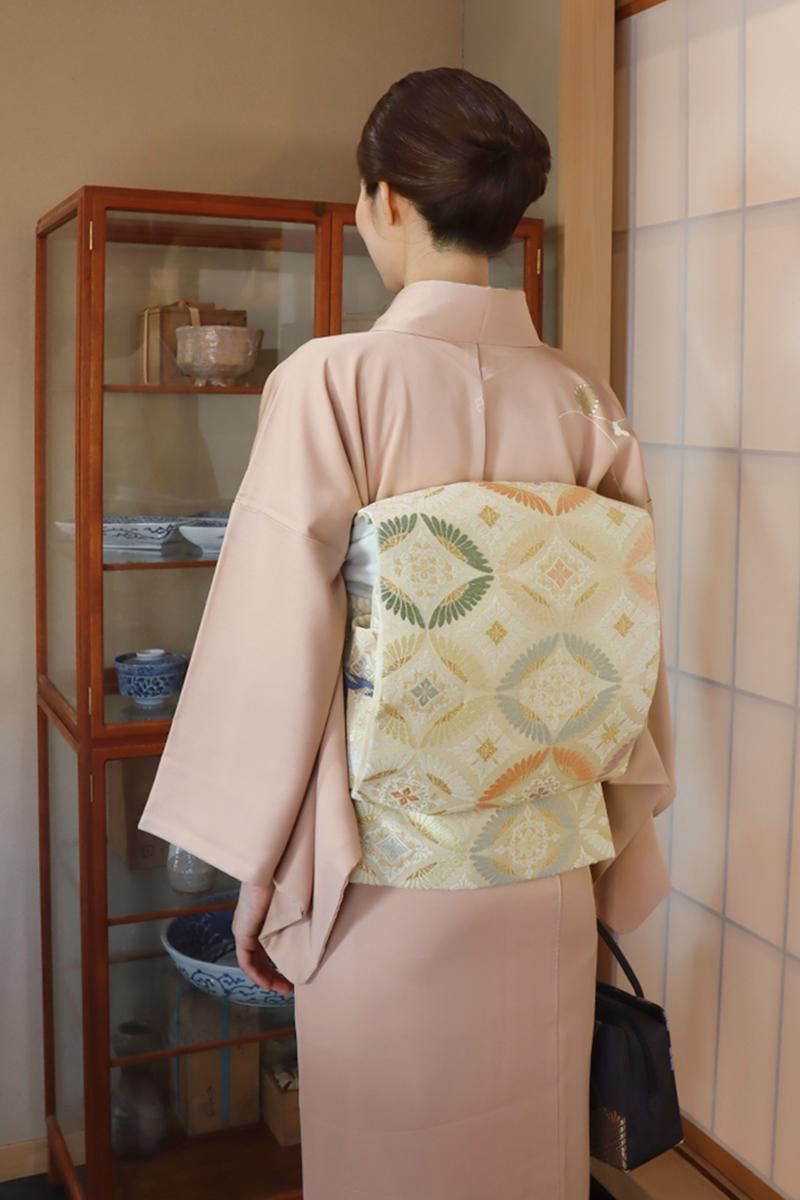 未着用　袋帯　藍染　花菱　縦縞　立涌　リーフ　ブルー　着物　115a d 銀座【L-7147】袋帯 霞色 菱文 - 銀座きもの青木｜長く大切に着