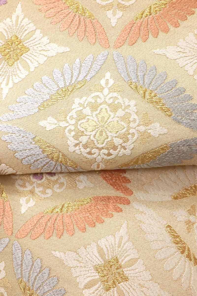 銀座【L-7192】袋帯 亜麻色 菊七宝花菱文 - 銀座きもの青木