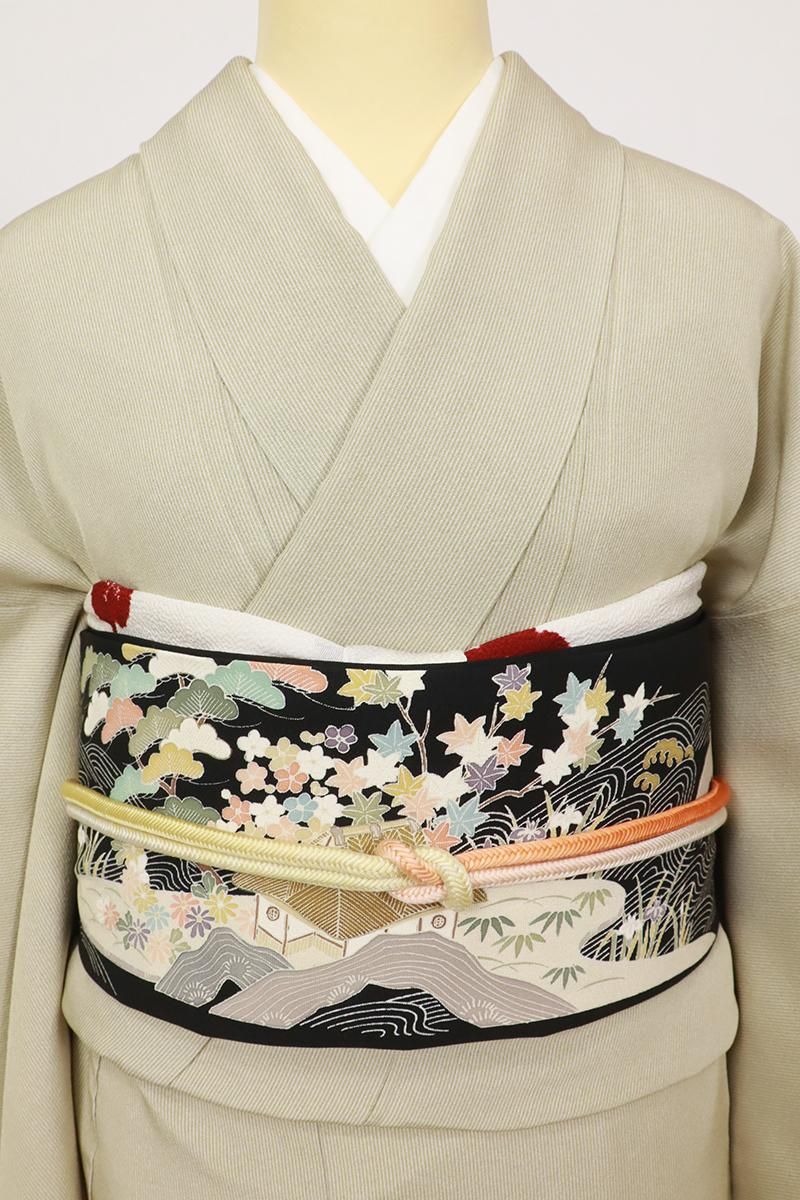 名古屋帯　風通後織　色紙文様　色紙散らし　モノトーン　着物　082a d 名古屋帯 風通後織 色紙文様 色紙散らし モノトーン 着物 082a d