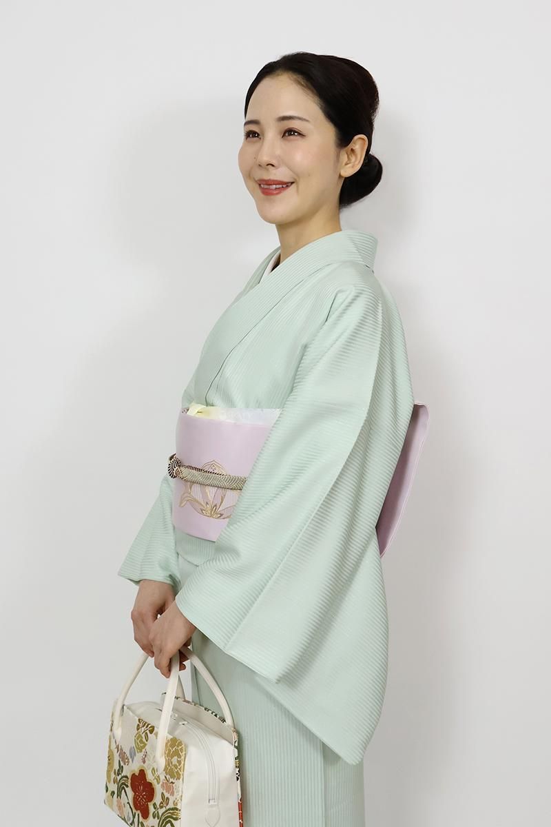 銀座【K-9507】塩瀬地 刺繍 名古屋帯 淡紅藤色 華文（銀座越後屋