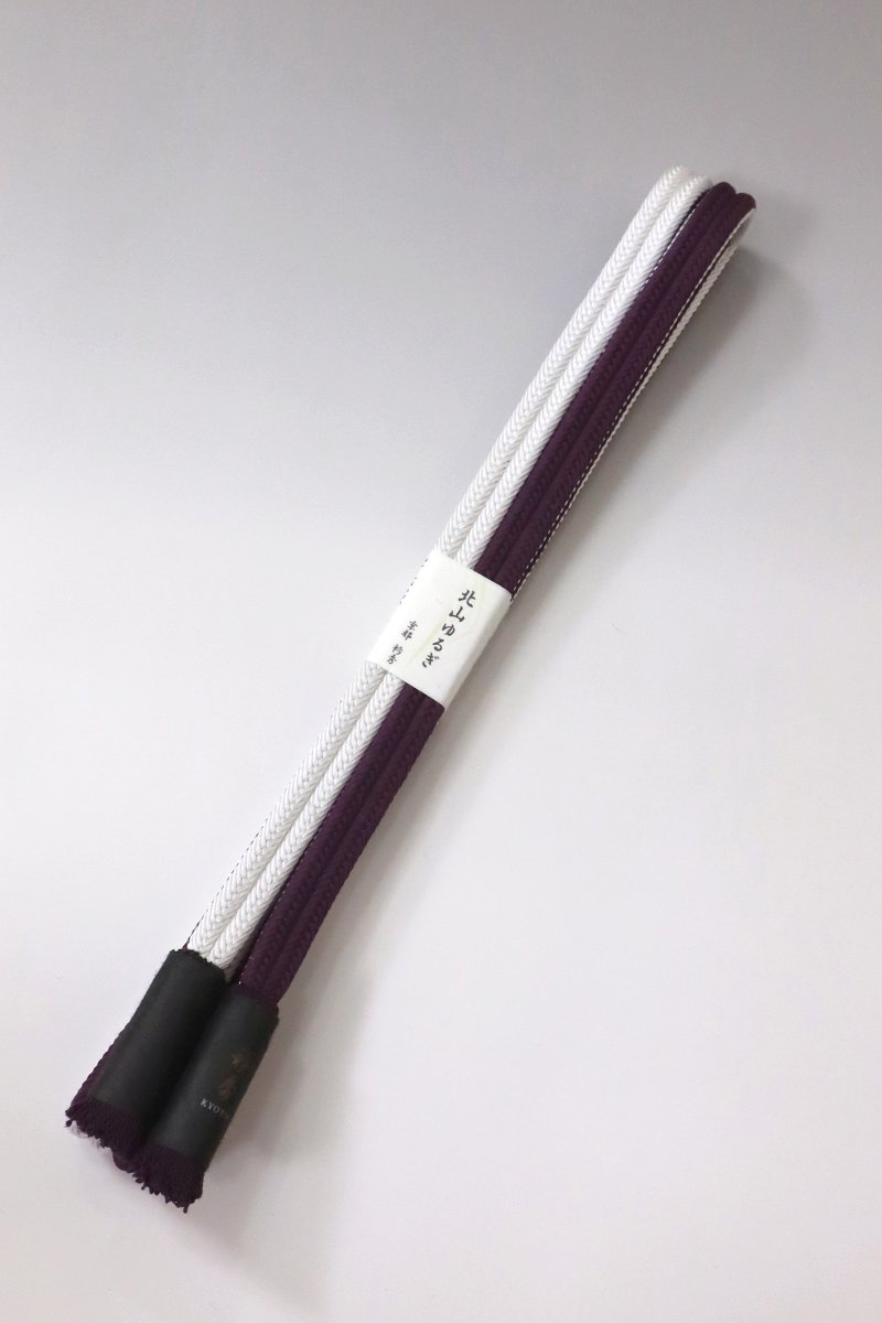 【G-2899】京都 衿秀製 帯締め 冠組 二色使い 白色×深紫色