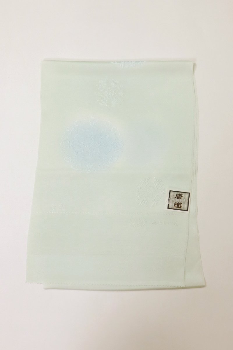 【G-2890】京都 衿秀製 帯揚げ 白緑色×藍白色 華文